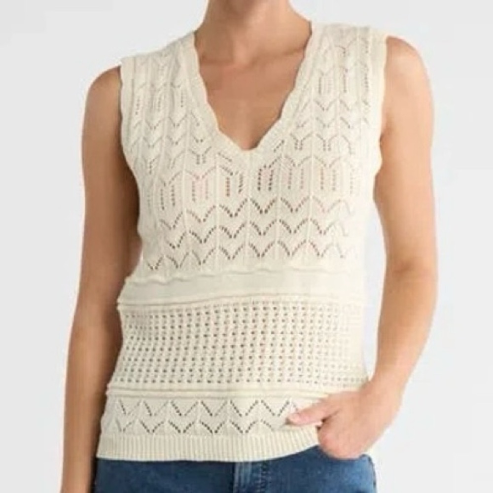 Melrose and Market Cream Open-Weave Knit Vest
